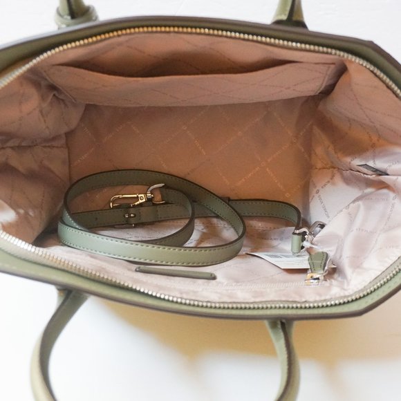 Michael Kors Avril Large Top Zip Satchel Shoulder Leather Bag Army Green - Picture 10 of 13